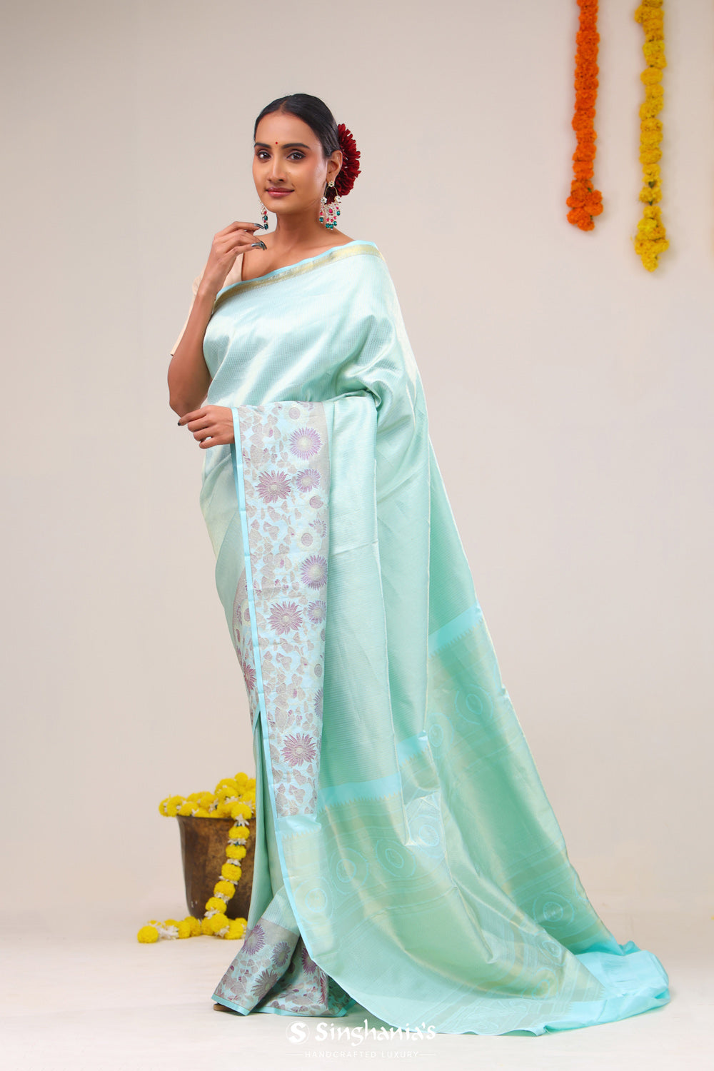 Light Turquoise Kanjivaram Silk Saree