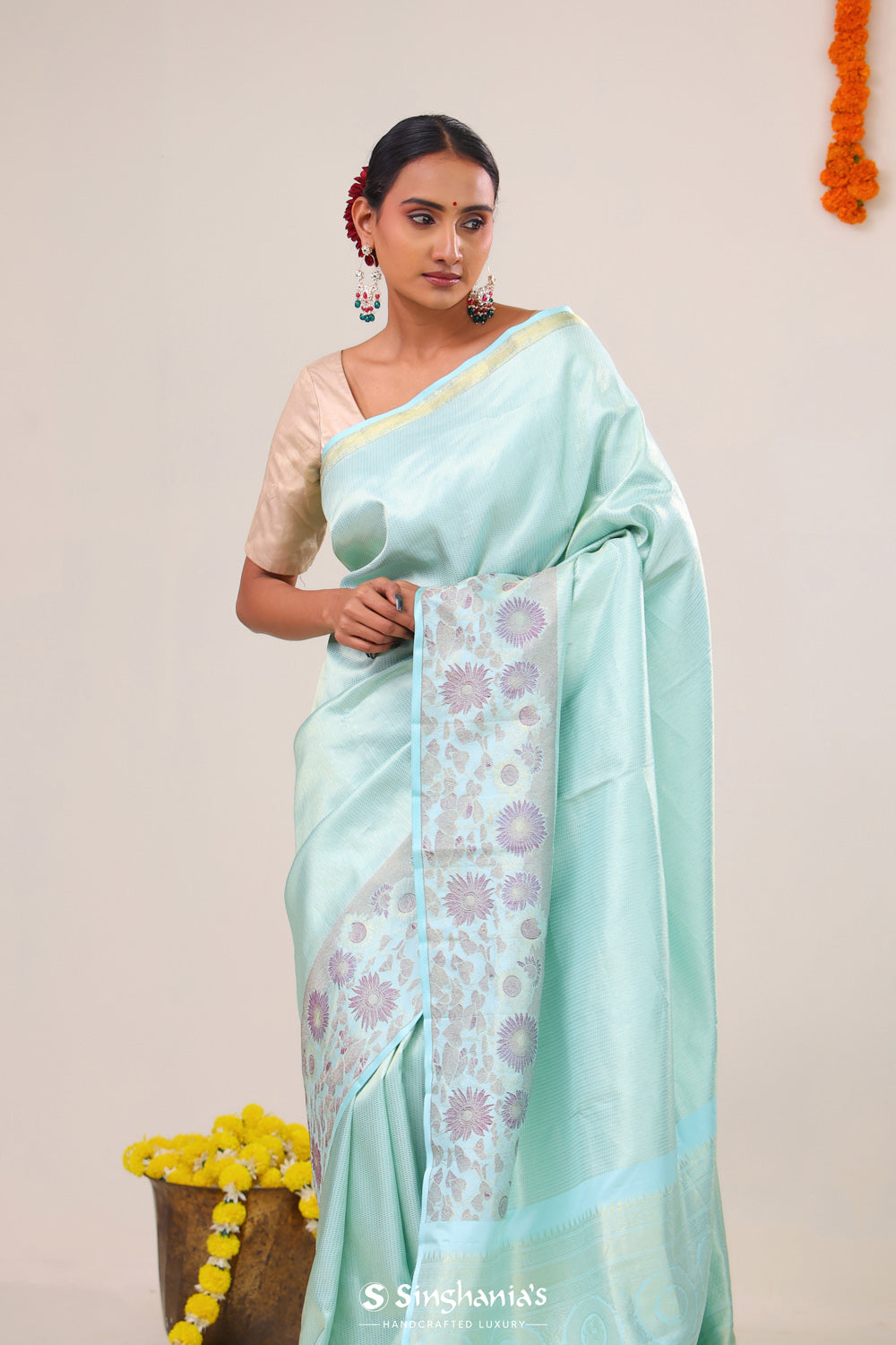 Light Turquoise Kanjivaram Silk Saree