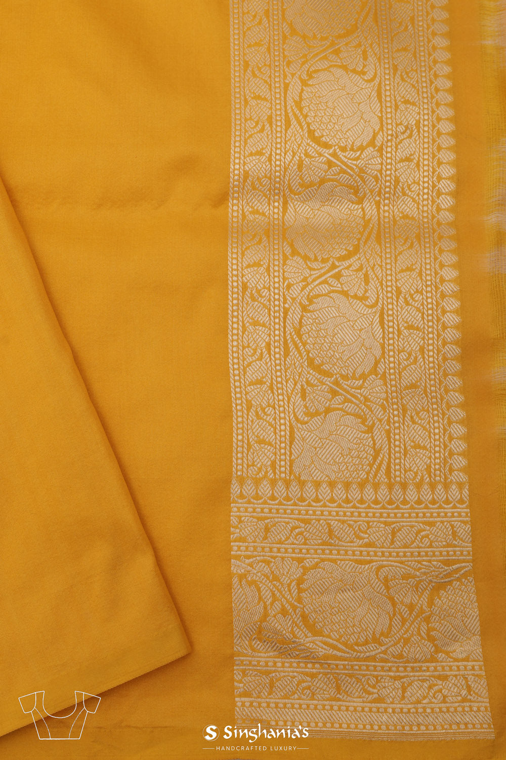 Saffron Yellow Banarasi Silk Saree With Floral Meenakari Magic