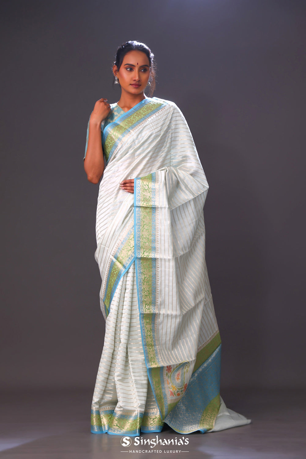 Light Blue-Green Chiniya Banarasi Silk Saree