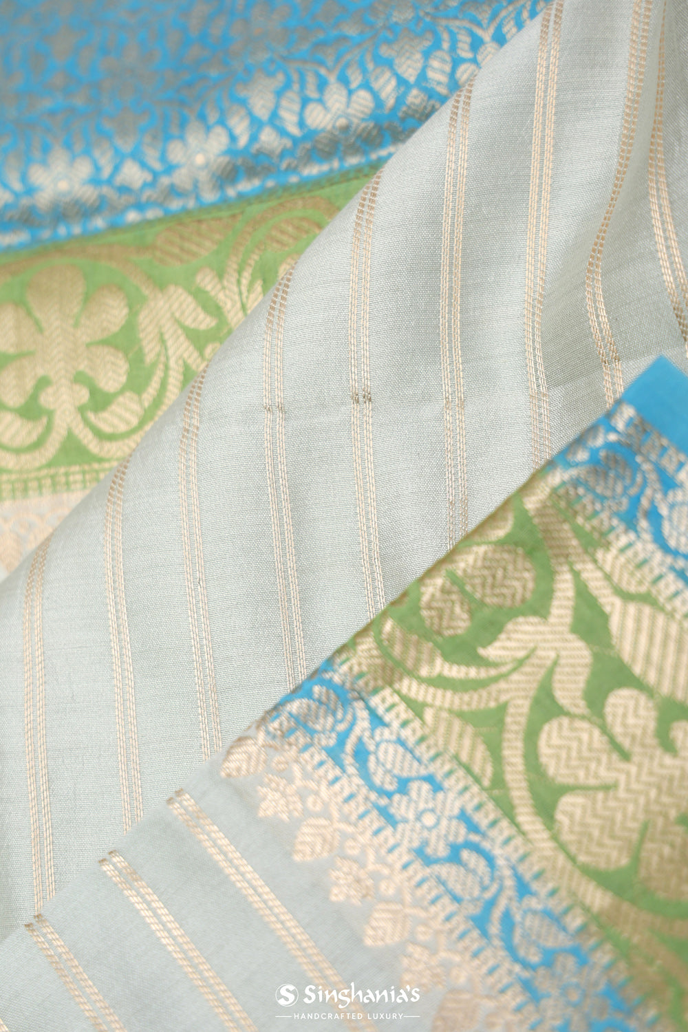 Light Blue-Green Chiniya Banarasi Silk Saree