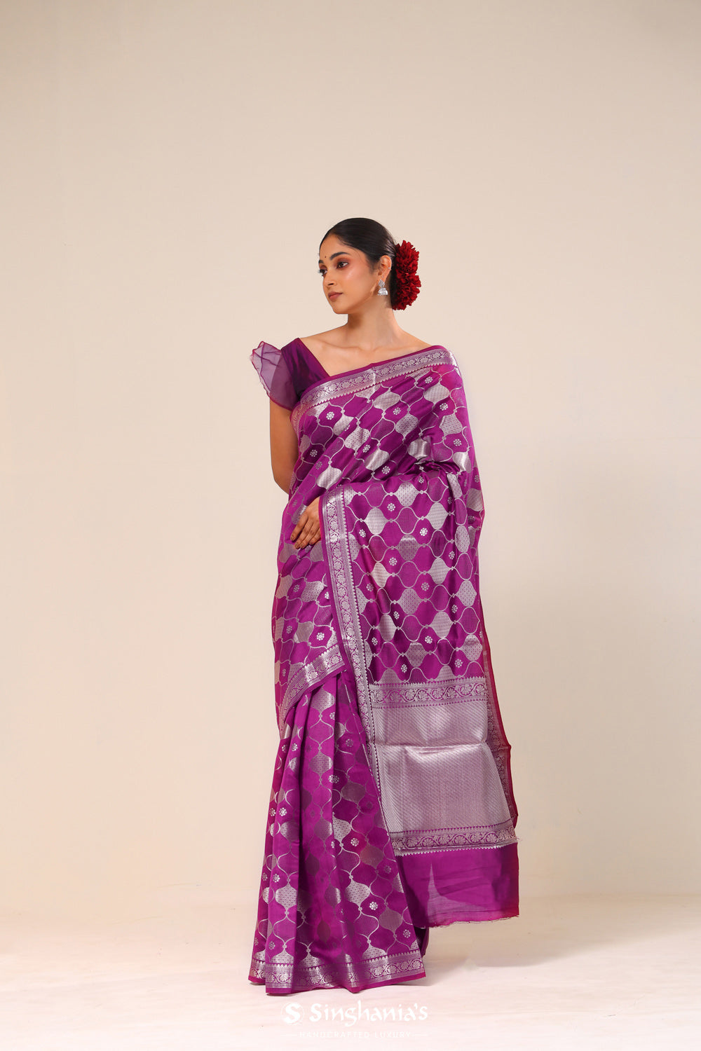 Fandango Purple Chiniya Banarasi Silk Saree