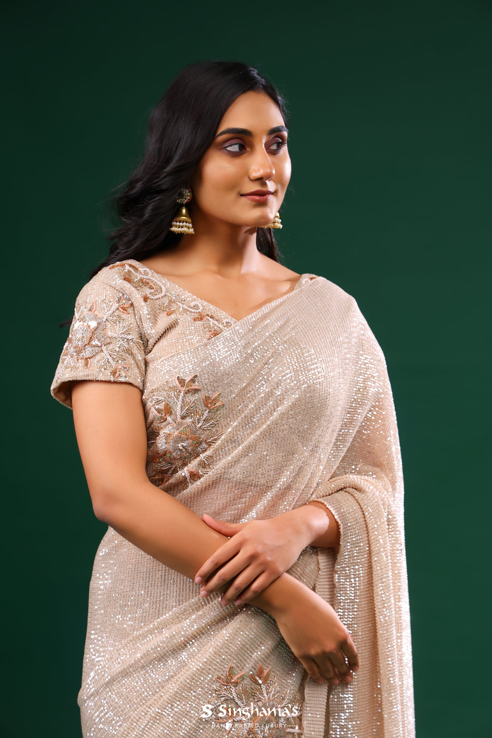 Oyster Pink Net Designer Saree With Floral Embroidery