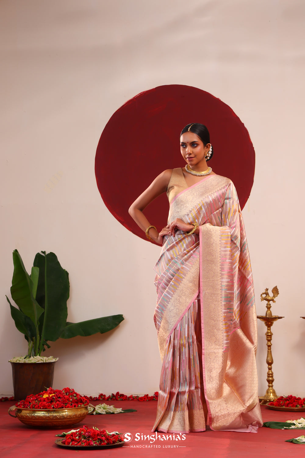 Pale Purple Meenakari Tissue Banarasi Saree