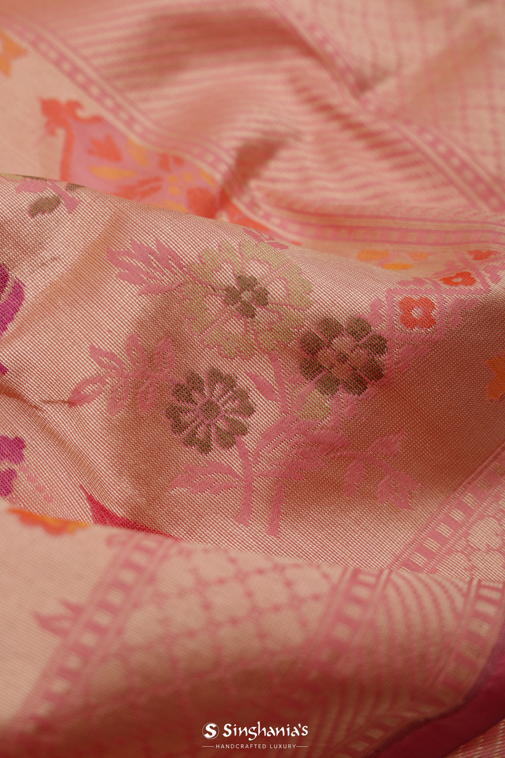 Wild Orchid Pink Banarasi Silk Saree With Floral Buttas