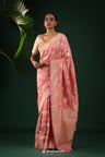 Valentine Pink Banarasi Silk Saree With Floral-Cow Weaving