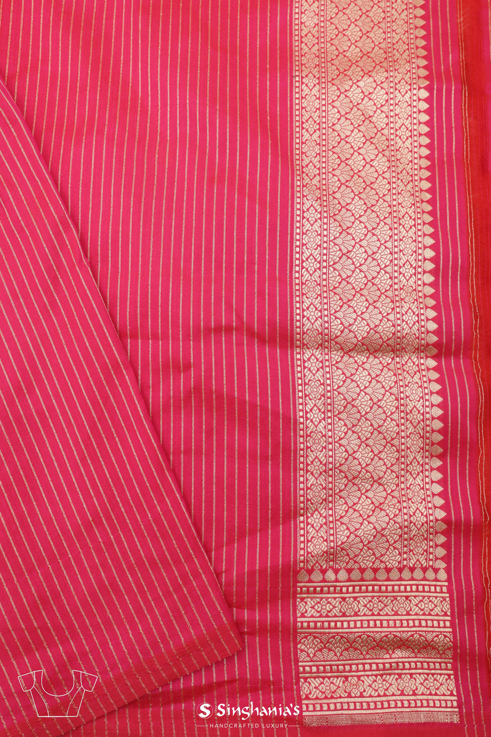 Watermelon Pink Banarasi Silk Saree With Floral Jaal Weaving