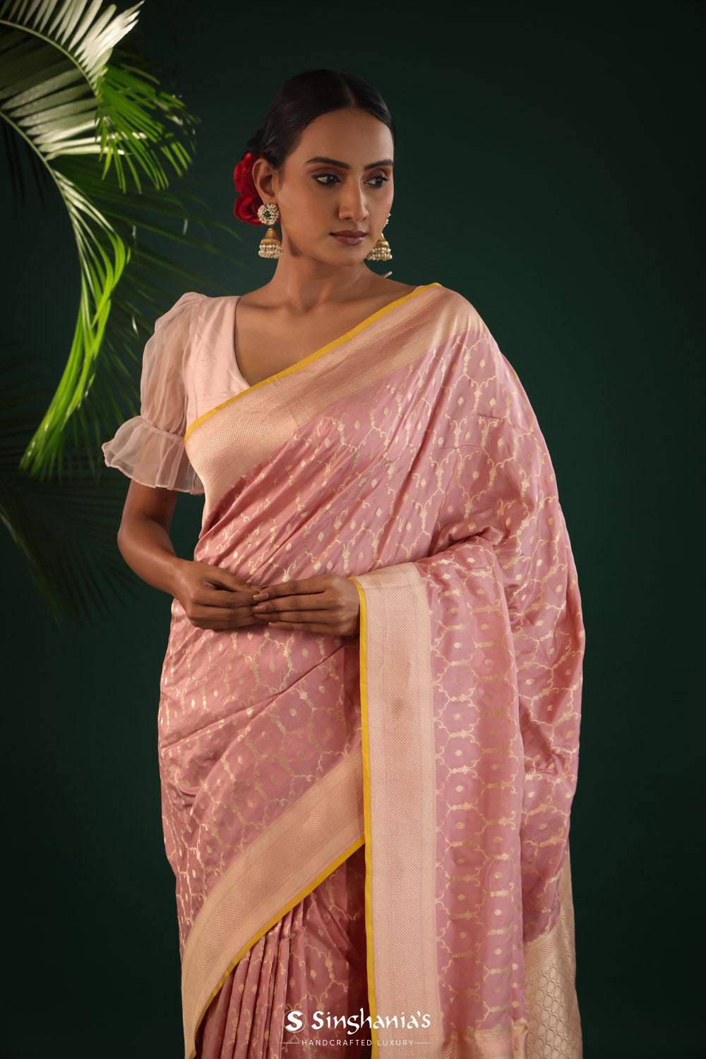 Thistle Purple Banarasi Silk Saree With Gold Zari Weaving