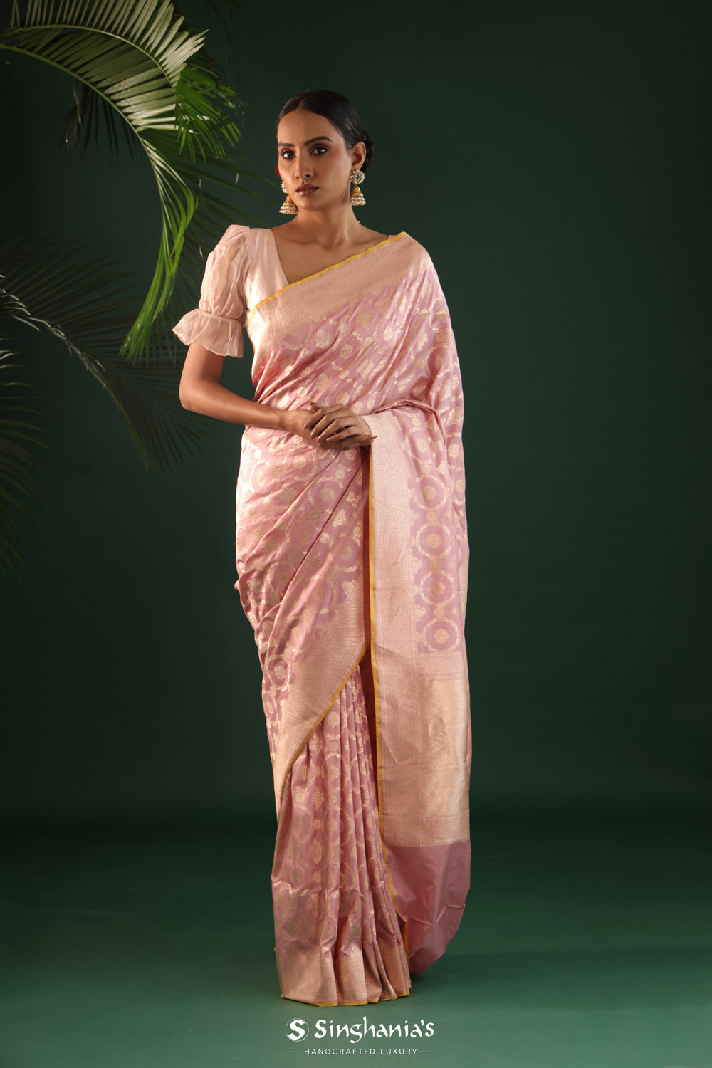 Thistle Purple Banarasi Silk Saree With Floral-Circular Motifs