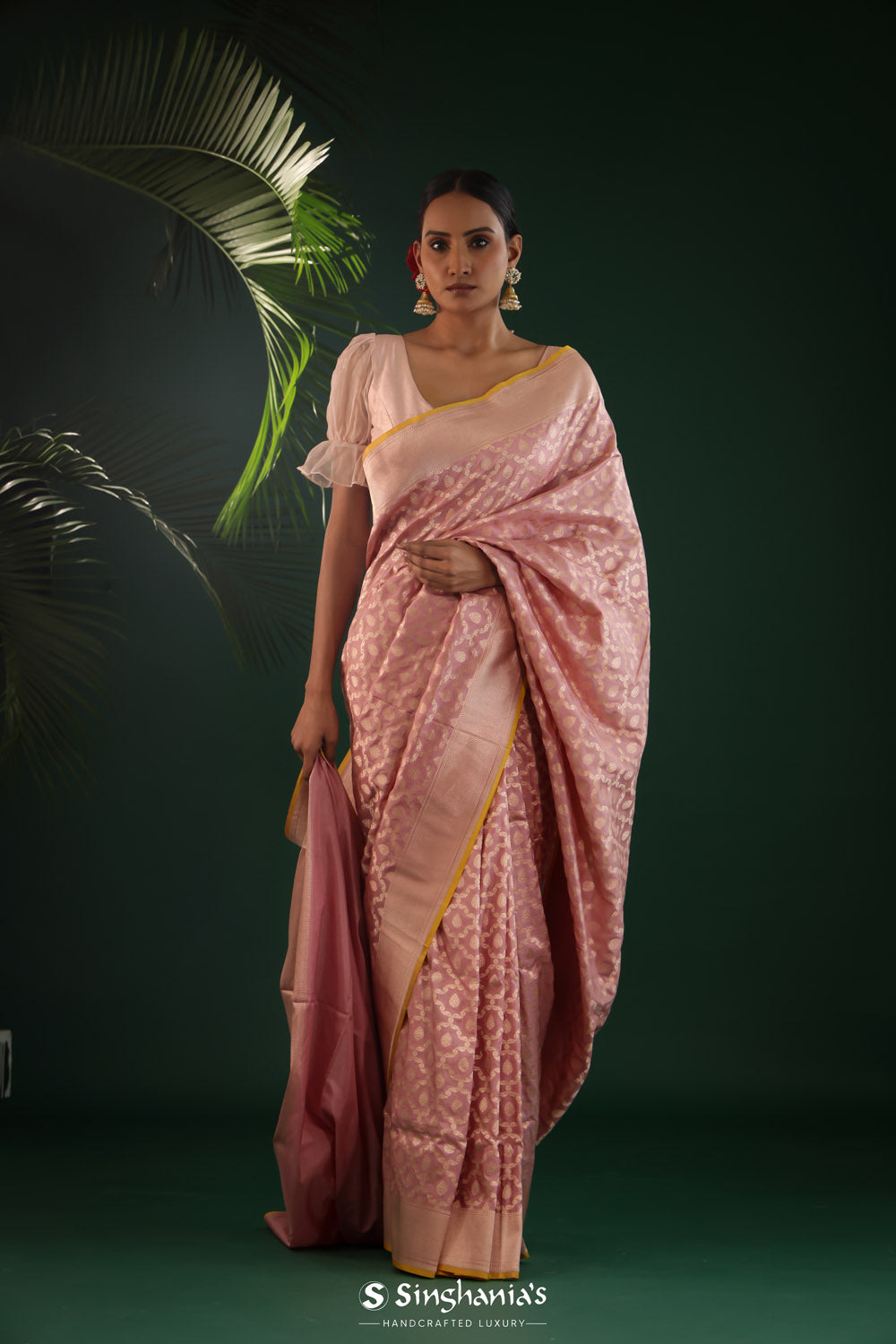 Pale Purple Banarasi Silk Saree With Gold Zari Weaving