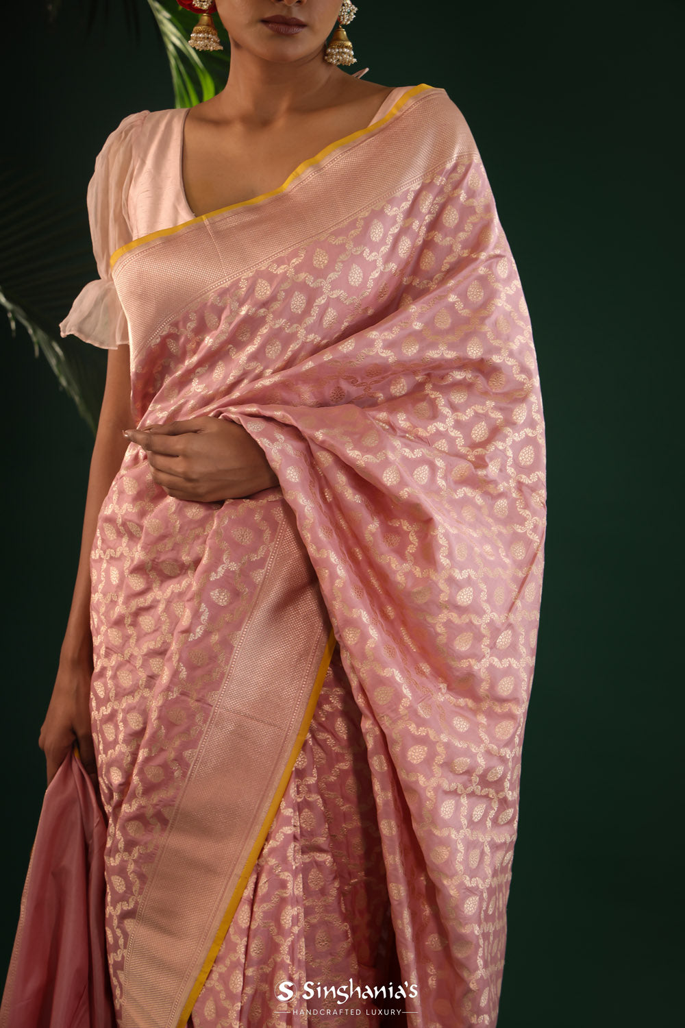 Pale Purple Banarasi Silk Saree With Gold Zari Weaving