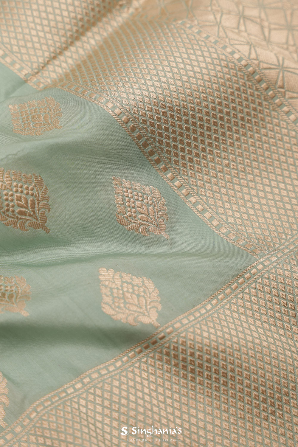 Seafoam Green Banarasi Silk Saree With Zari Butti