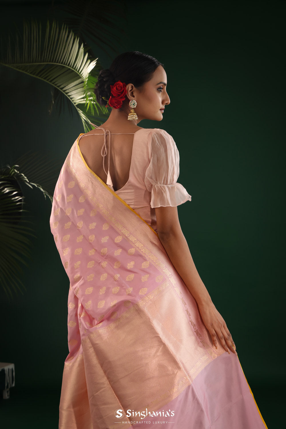 Pastel Pink Banarasi Silk Saree With Zari Butti