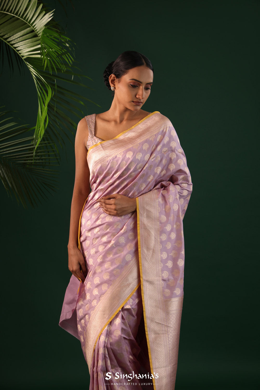 Thistle Purple Banarasi Silk Saree With Zari Butti