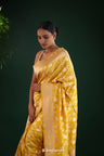 Matte Yellow Banarasi Silk Saree With Gold Zari Floral Jaal