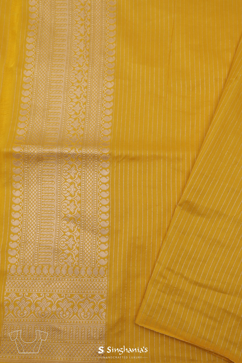 Deep Yellow Banarasi Silk Saree With Floral Butta