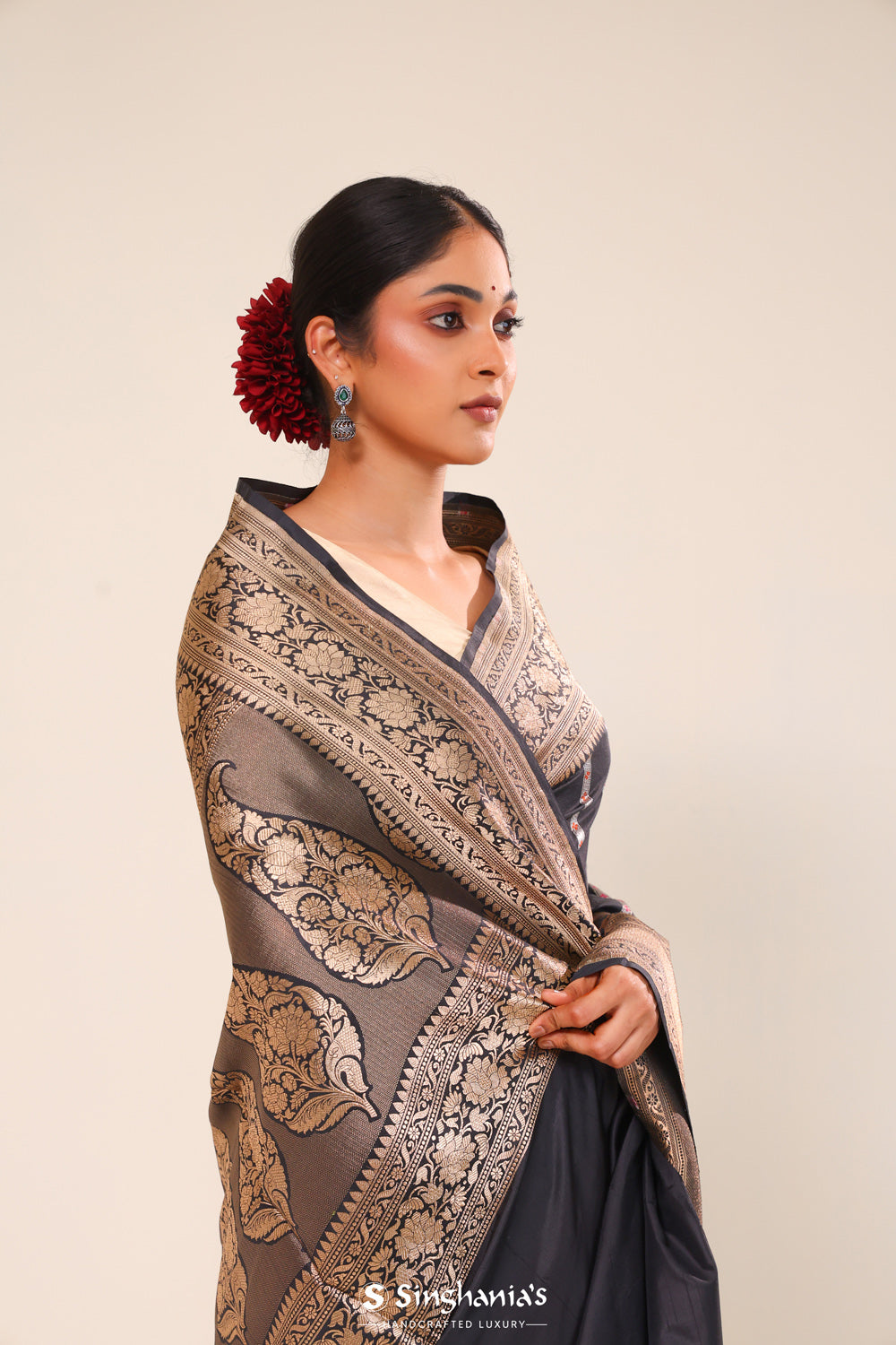 Rich Black Chiniya Banarasi Silk Saree