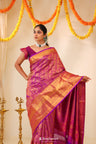 Magenta Purple Kanjivaram Silk Saree With Floral-Fauna Weaving