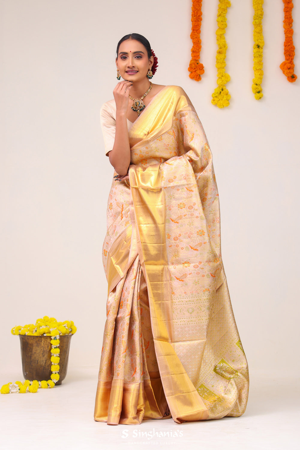 Pale Pink Jaal Kanjivaram Silk Saree