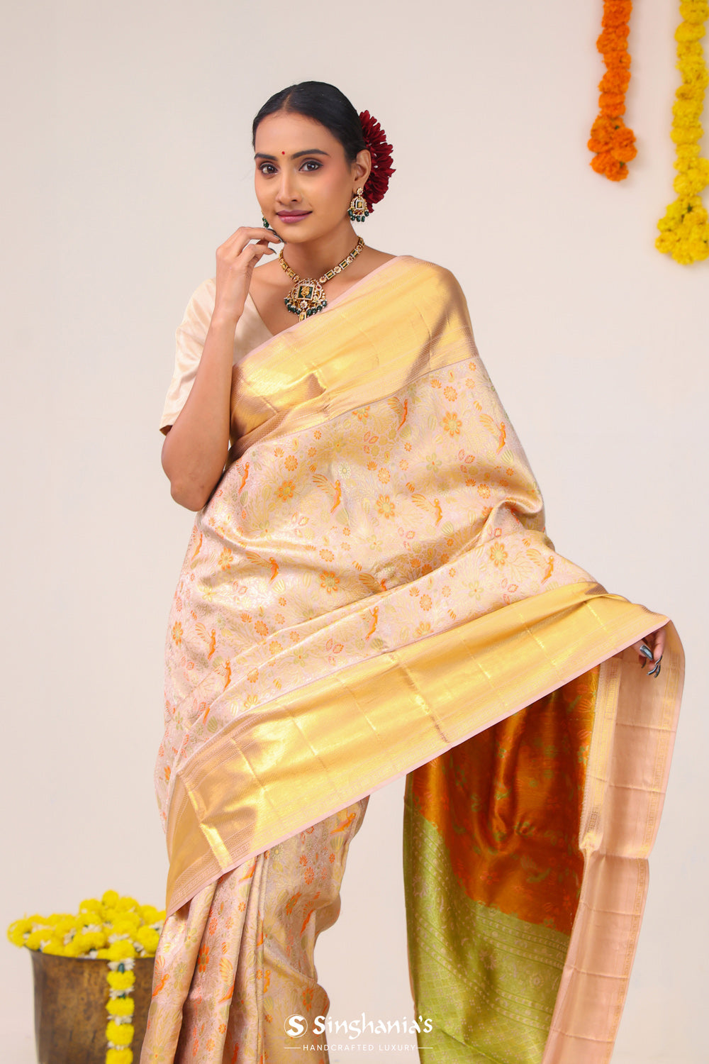 Pale Pink Jaal Kanjivaram Silk Saree