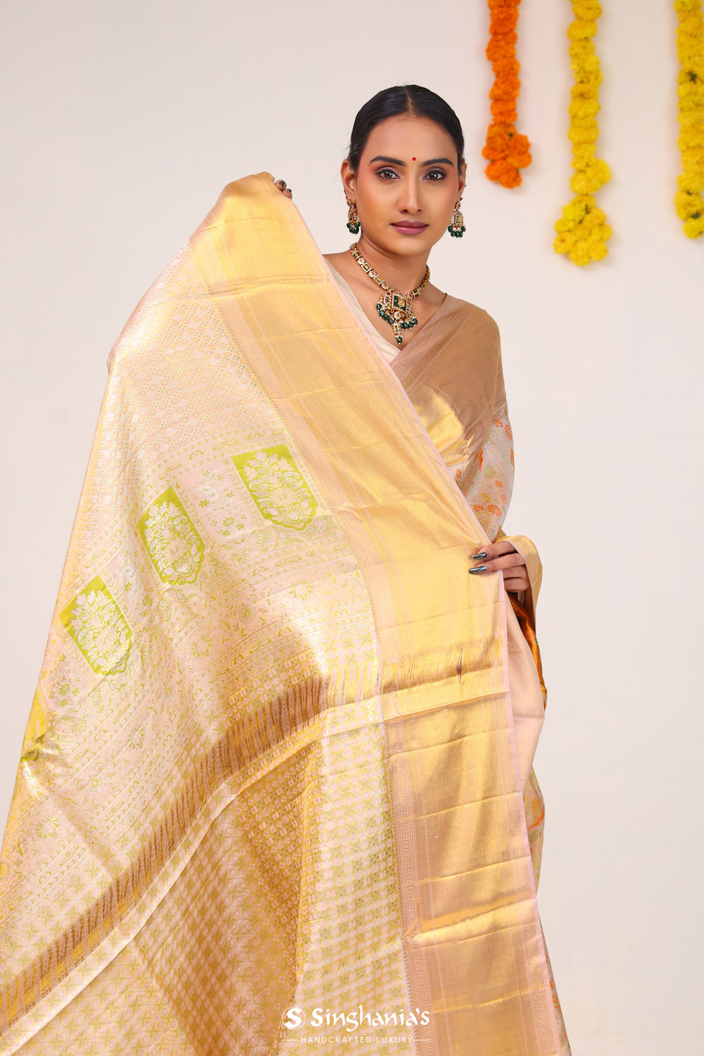 Pale Pink Jaal Kanjivaram Silk Saree