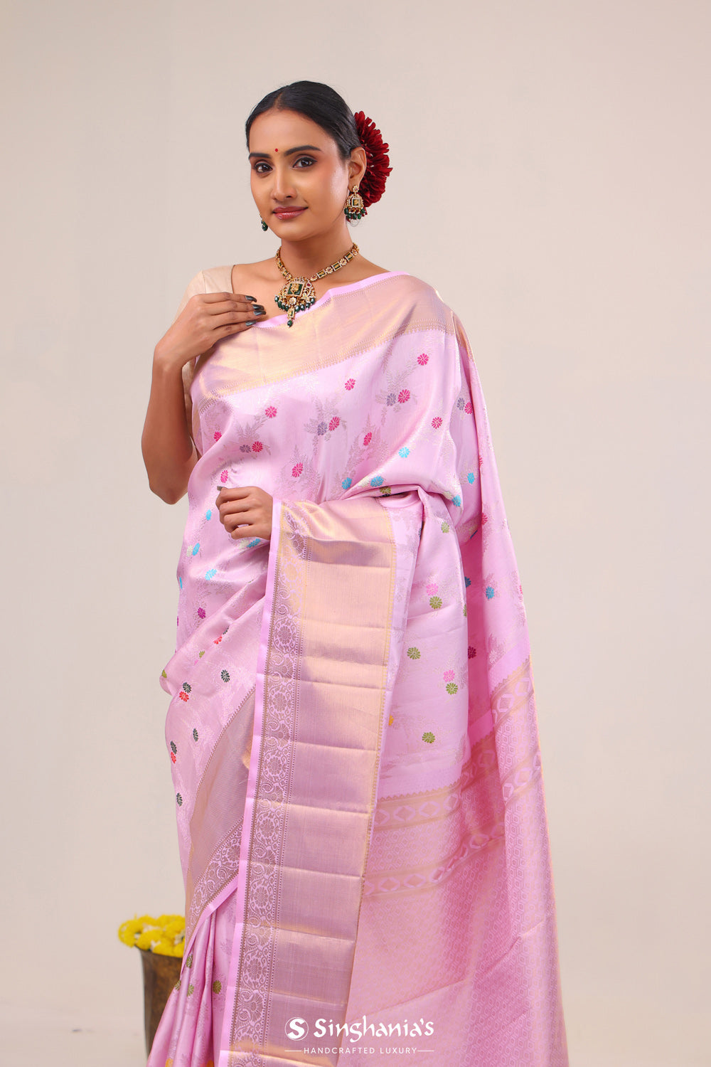 Lavender Pink Heritage Kanjivaram Silk Saree