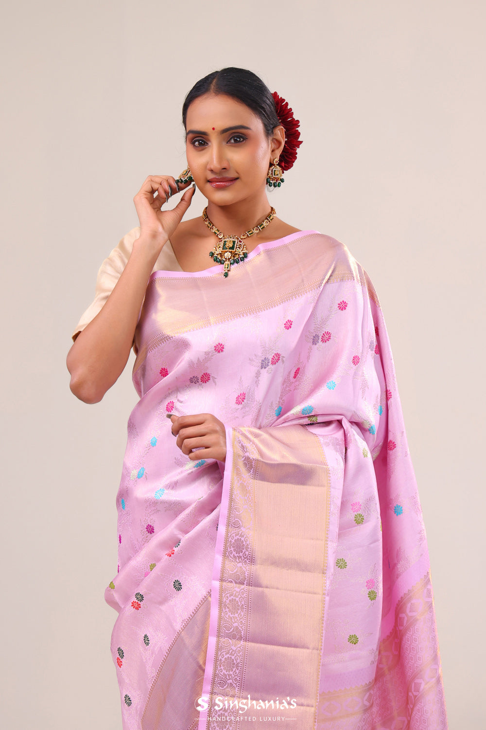 Lavender Pink Heritage Kanjivaram Silk Saree