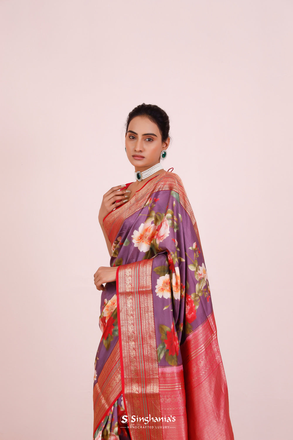 Printed Kanjivaram Silk Saree In Strong Purple