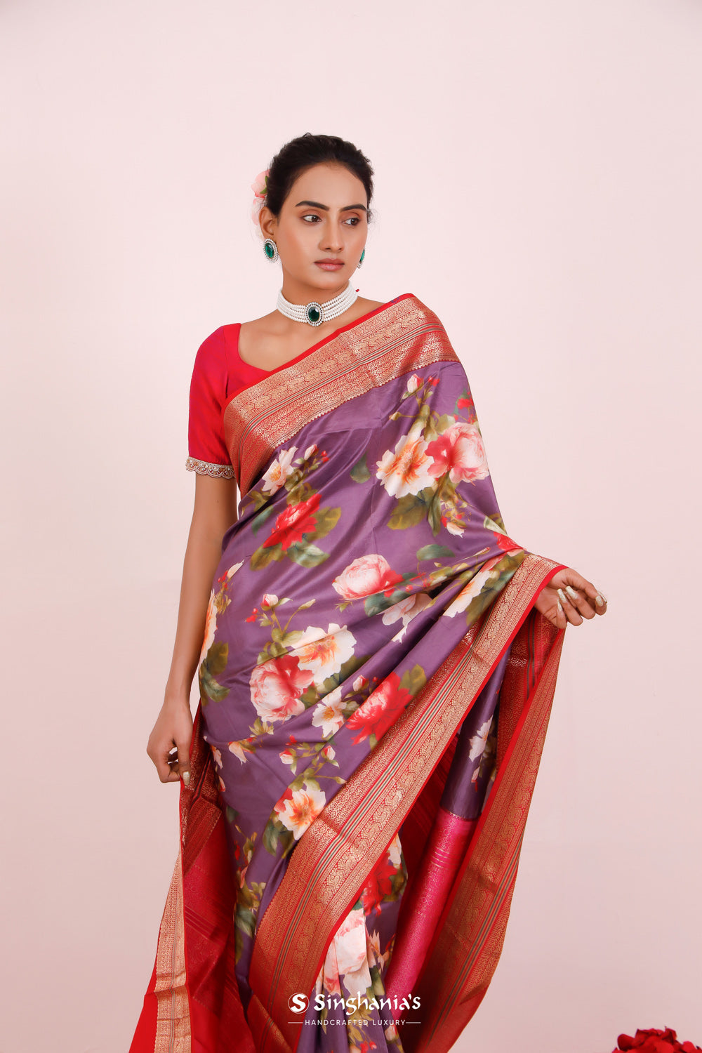 Printed Kanjivaram Silk Saree In Strong Purple