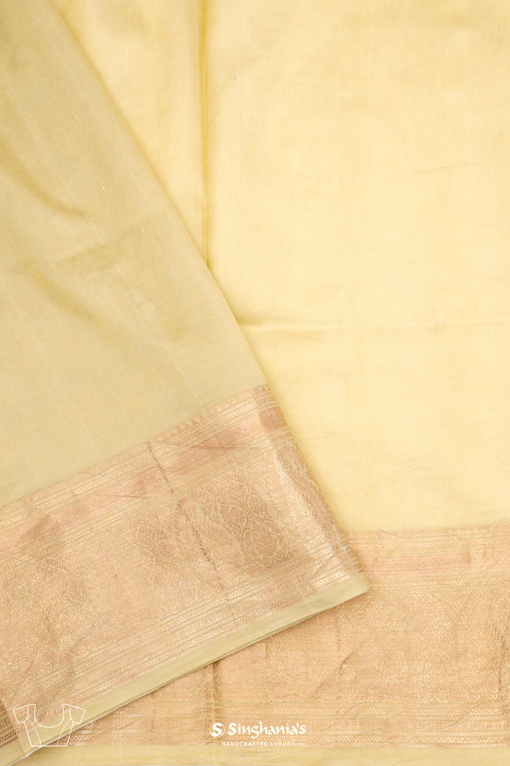 Printed Kanjivaram Silk Saree In Light Yellow Green