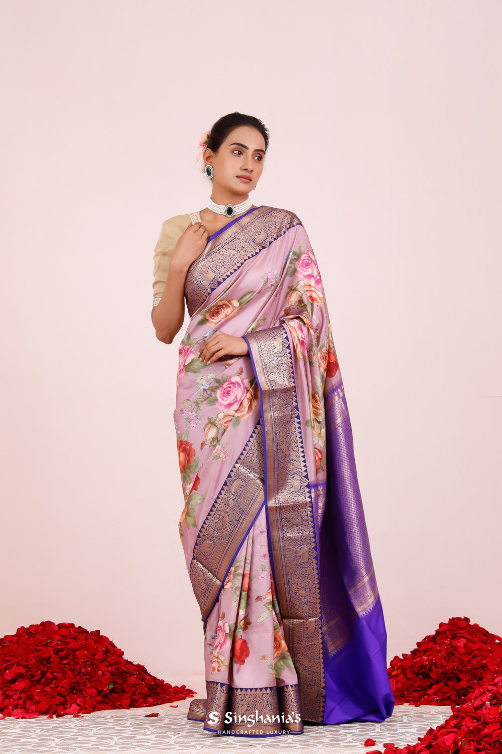 Printed Kanjivaram Silk Saree In Thistle Purple