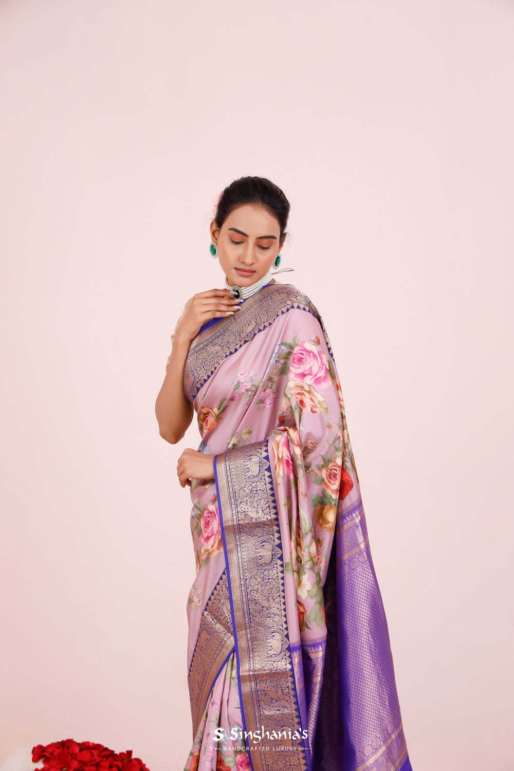 Printed Kanjivaram Silk Saree In Thistle Purple