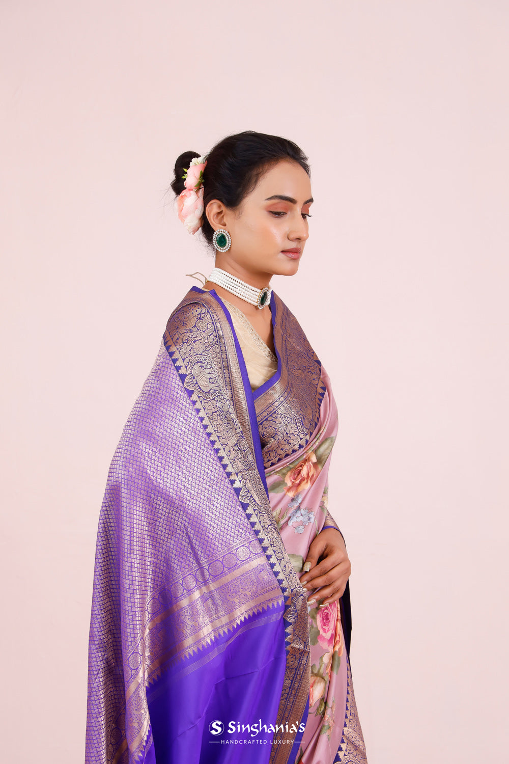 Printed Kanjivaram Silk Saree In Thistle Purple