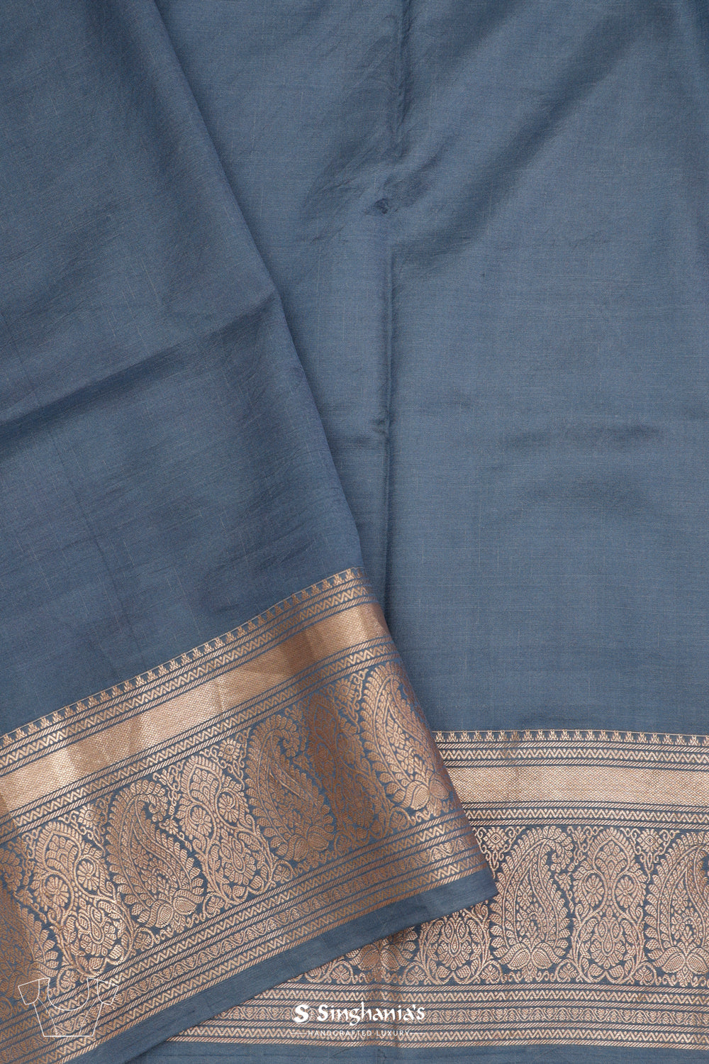 Printed Kanjivaram Silk Saree In Blue Grey