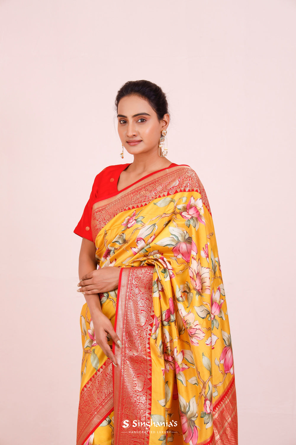 Printed Kanjivaram Silk Saree In Tuscany Yellow