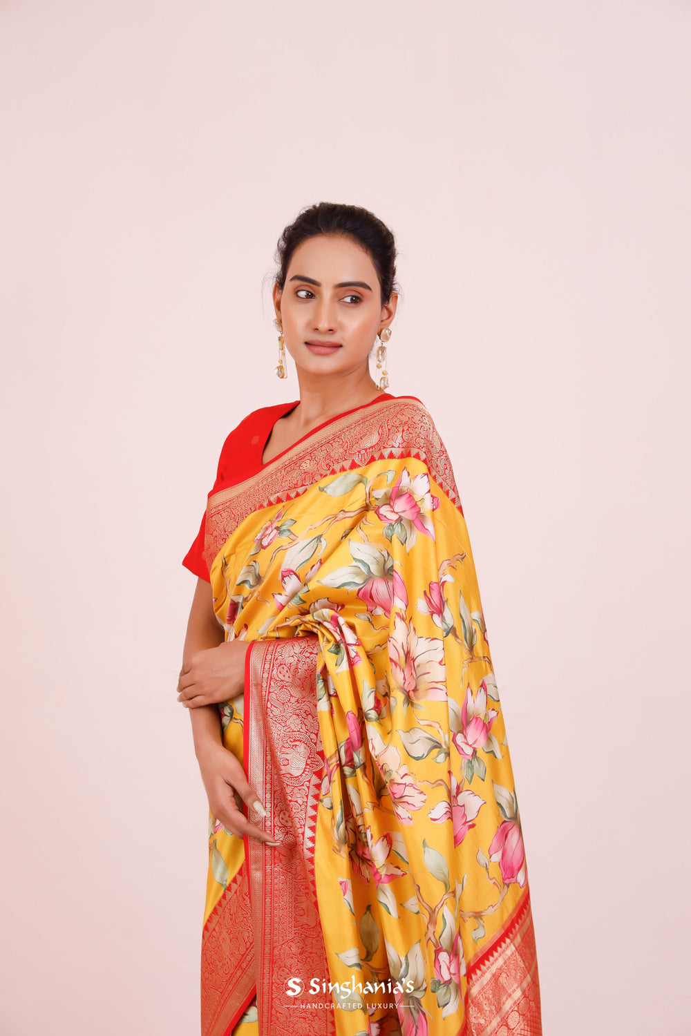 Printed Kanjivaram Silk Saree In Tuscany Yellow