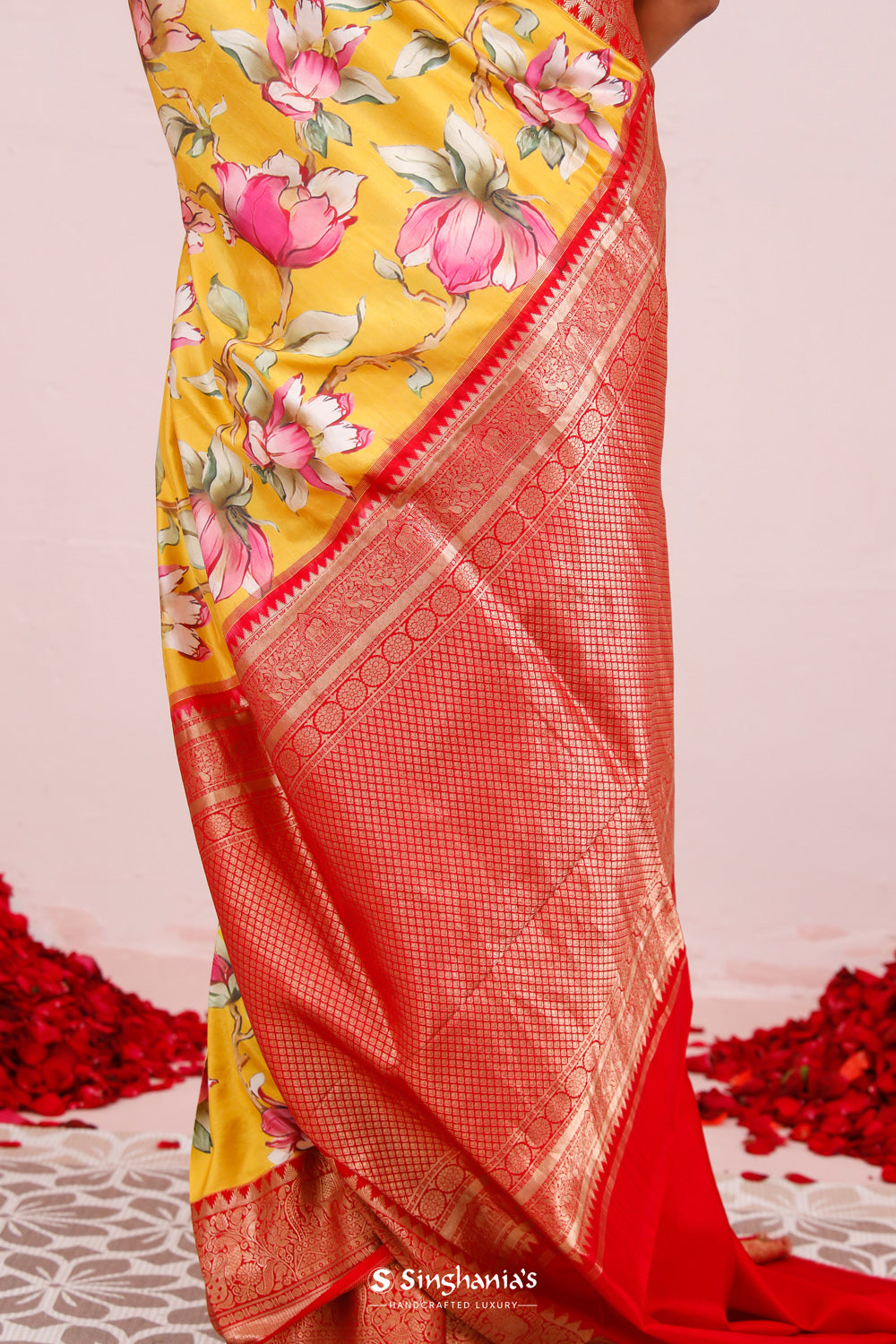 Printed Kanjivaram Silk Saree In Tuscany Yellow