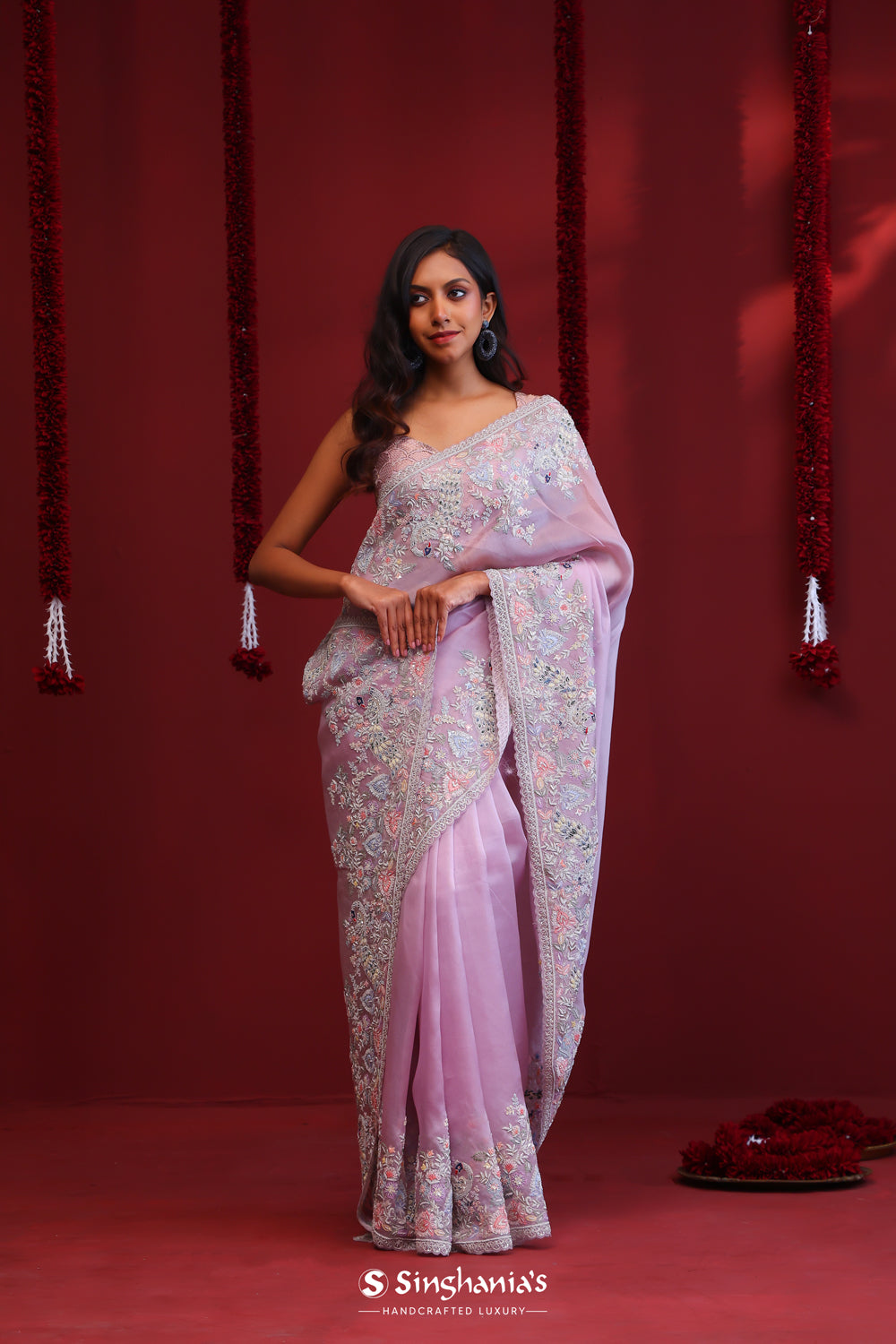 Thistle Purple Handcrafted Organza Saree