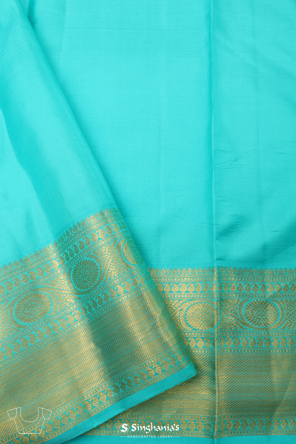 Aqua Blue Kanjivaram Silk Saree With Floral-Fauna Weaving