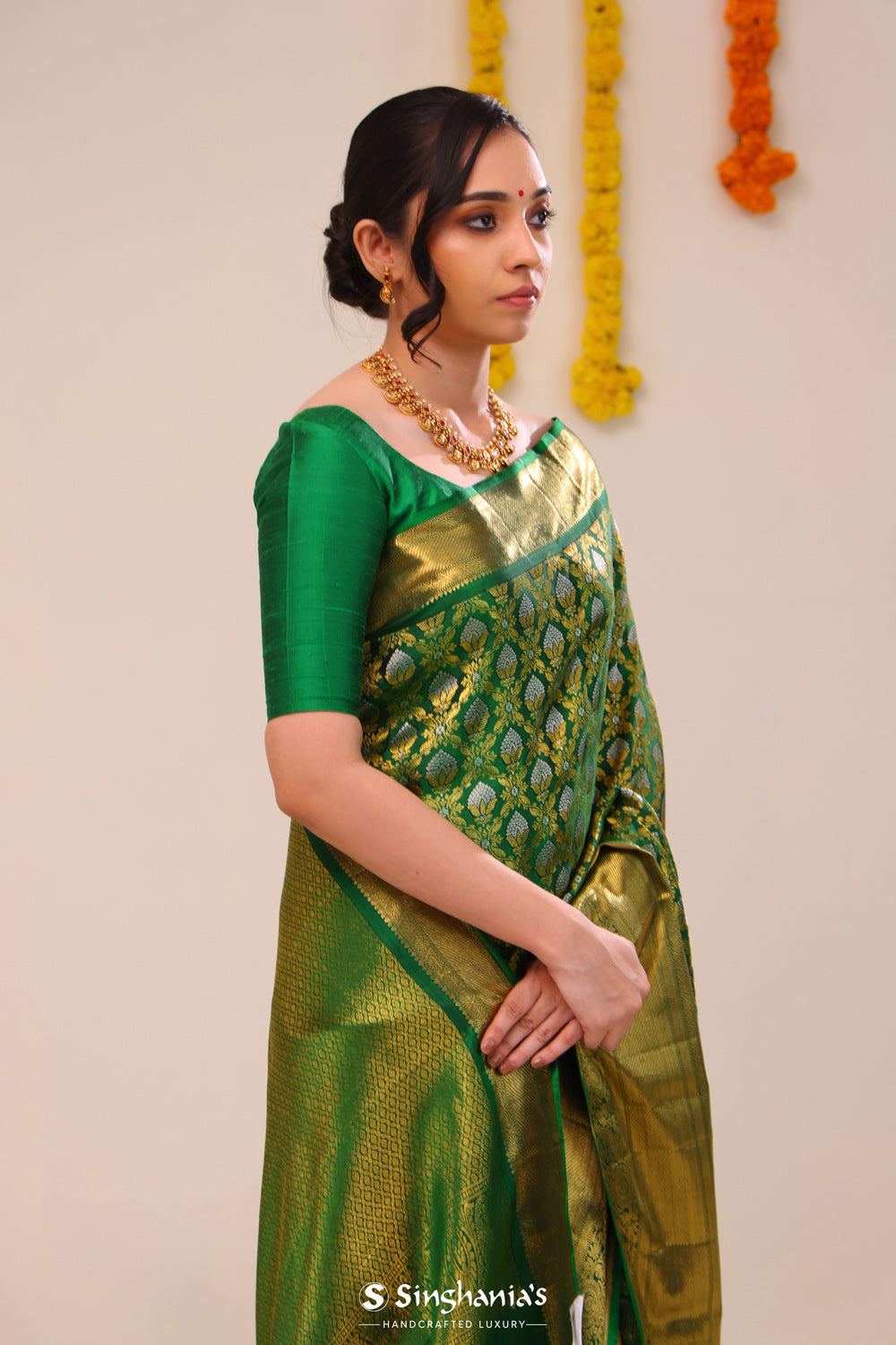 Dark Green Jaal Kanjivaram Silk Saree