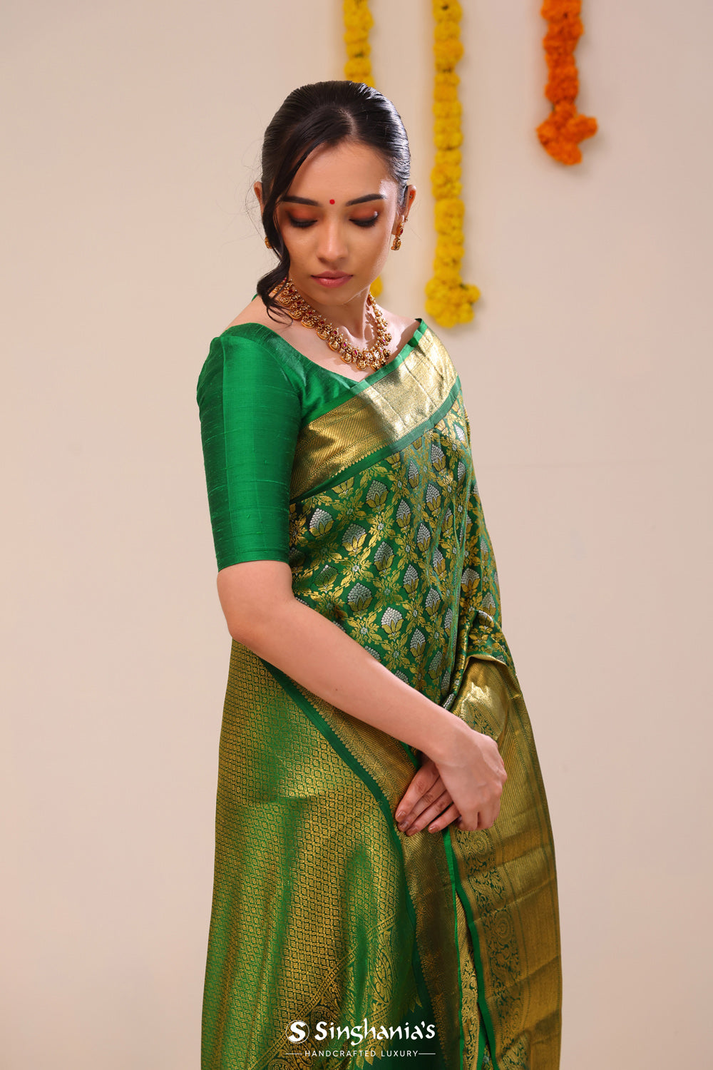 Dark Green Jaal Kanjivaram Silk Saree