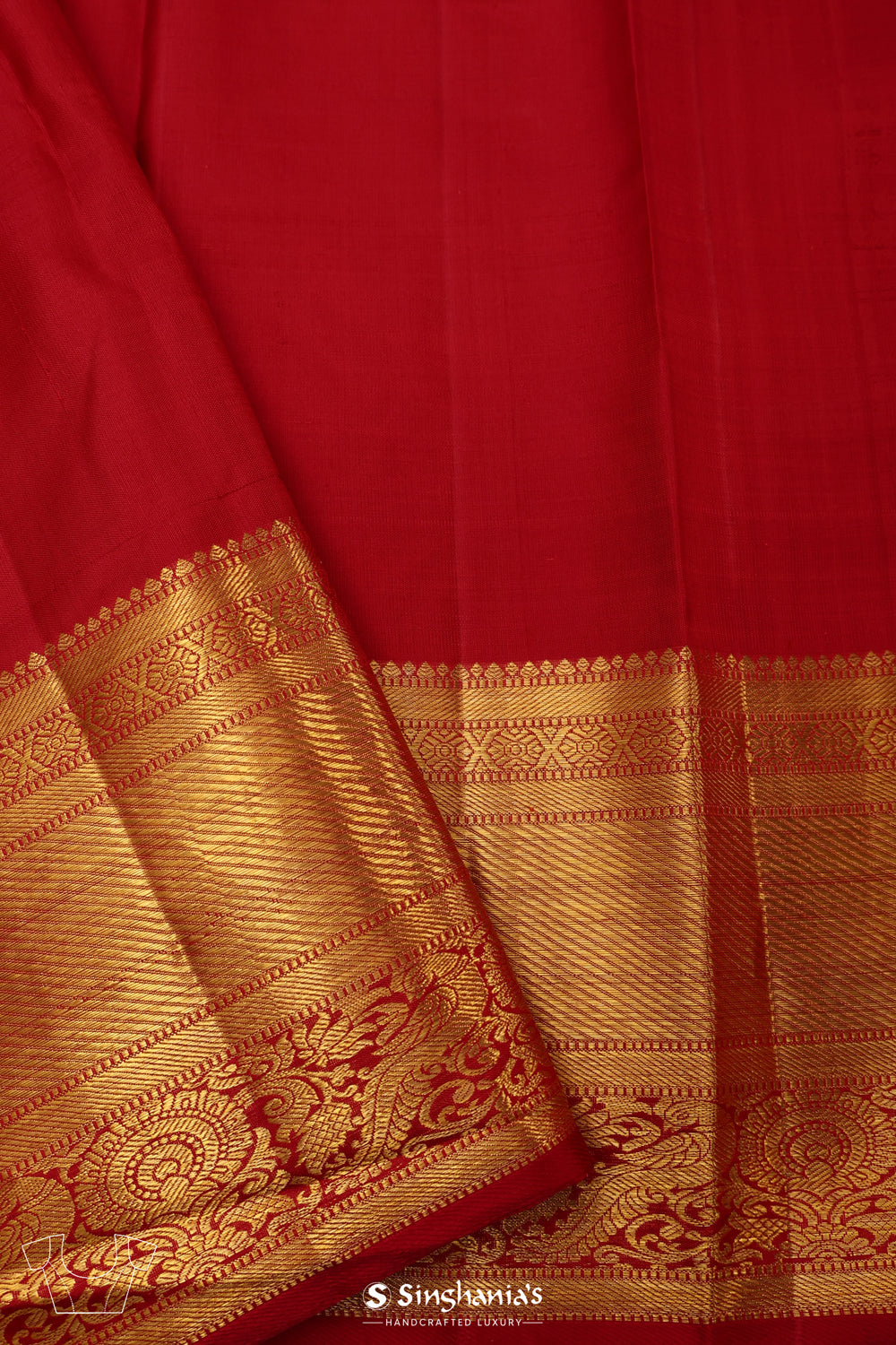 Crimson Red Kanjivaram Silk Saree With Floral Jaal Weaving