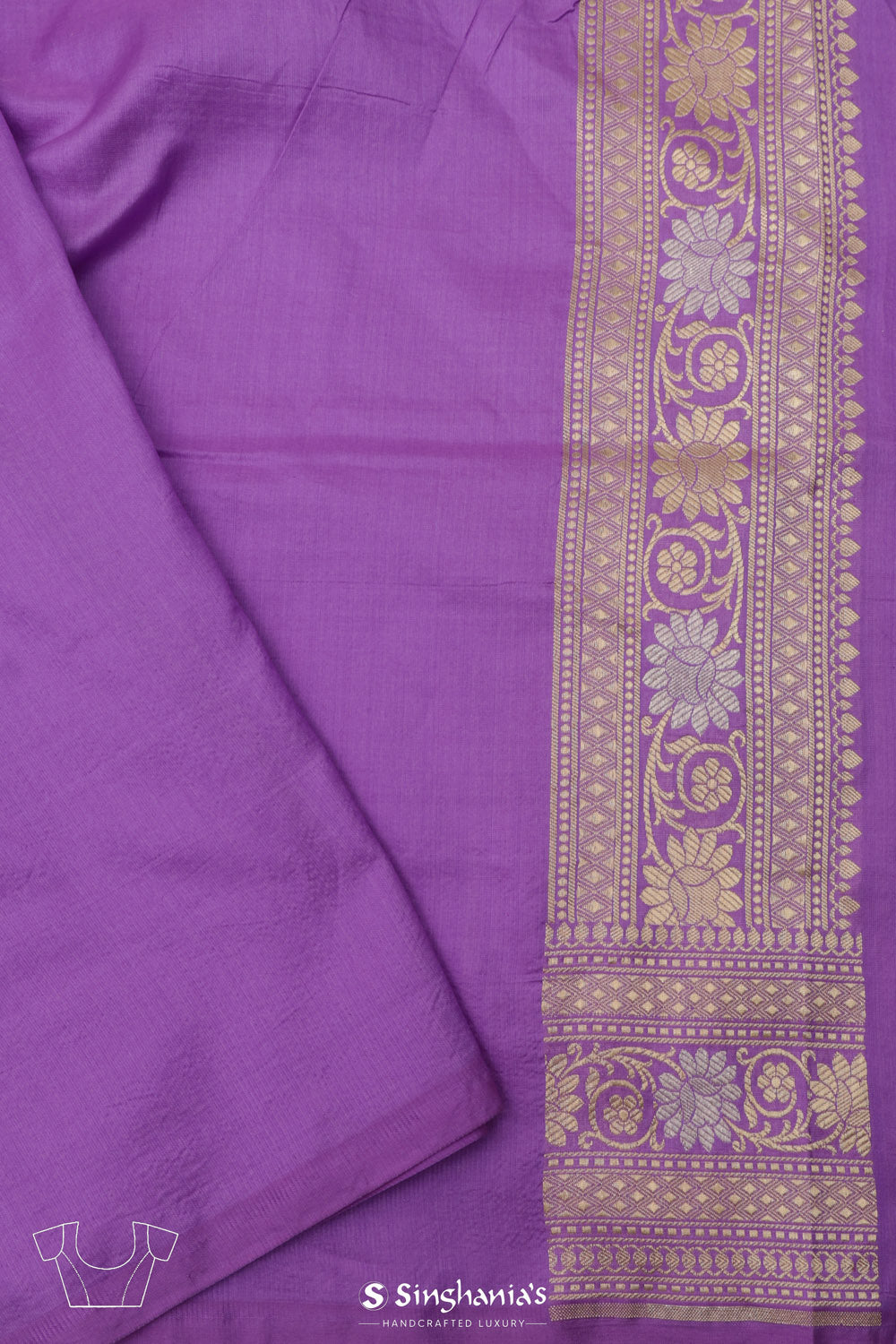 Dark Violet Banarasi Silk Saree With Floral Zari Jaal Weaving