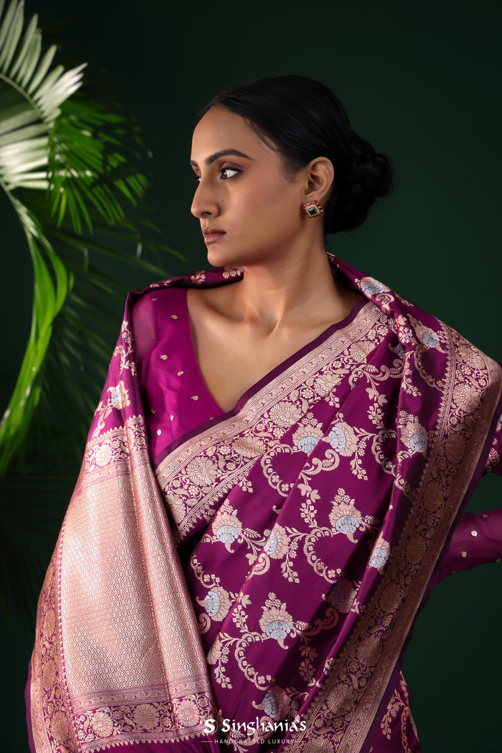 Pompadour Purple Banarasi Silk Saree With Zari Work