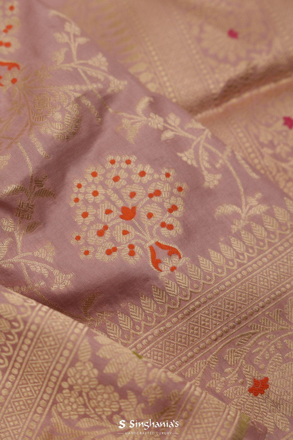 Pastel Purple Banarasi Silk Saree With Floral Detailing