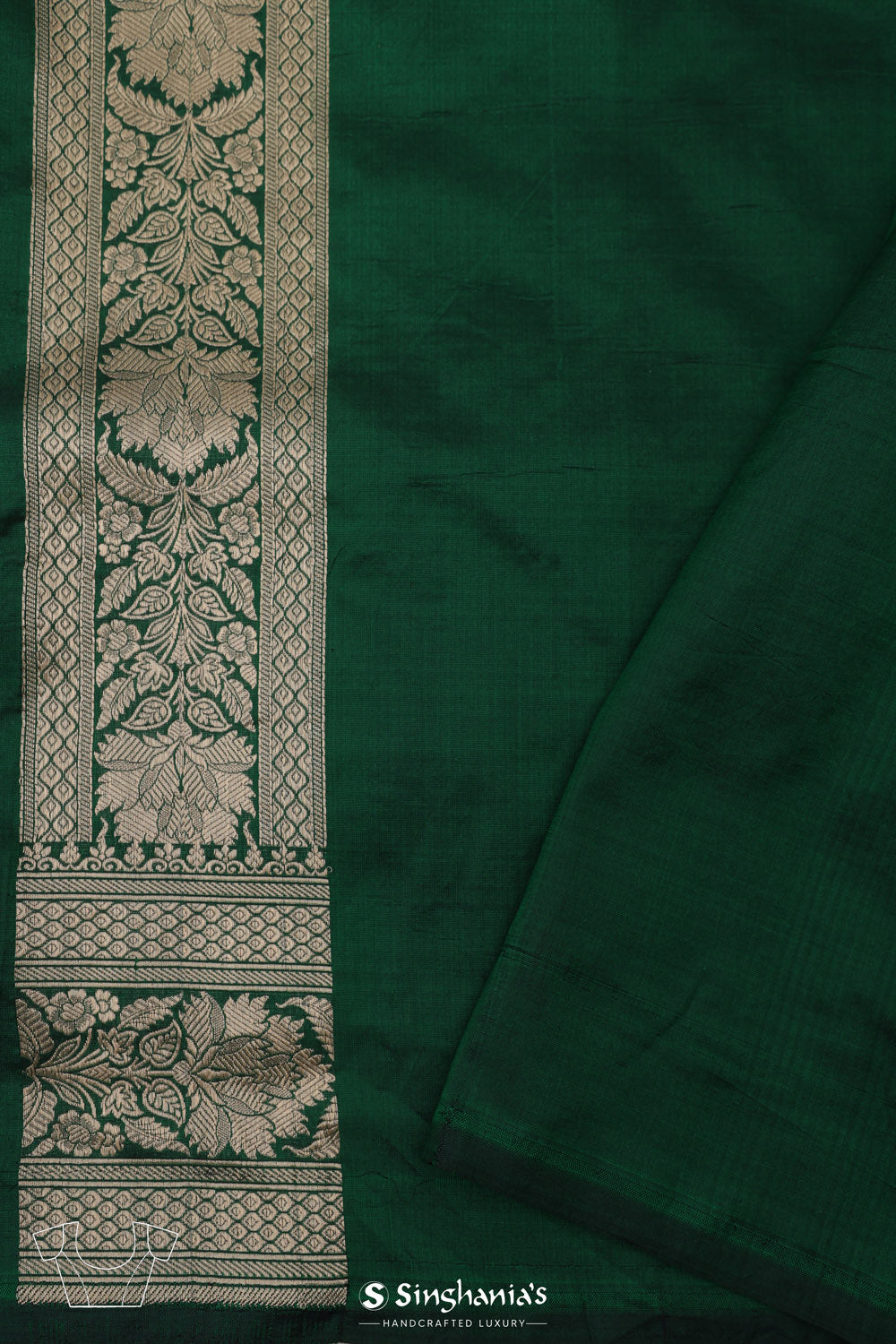 Bottle Green Banarasi Silk Saree With Floral Weaving