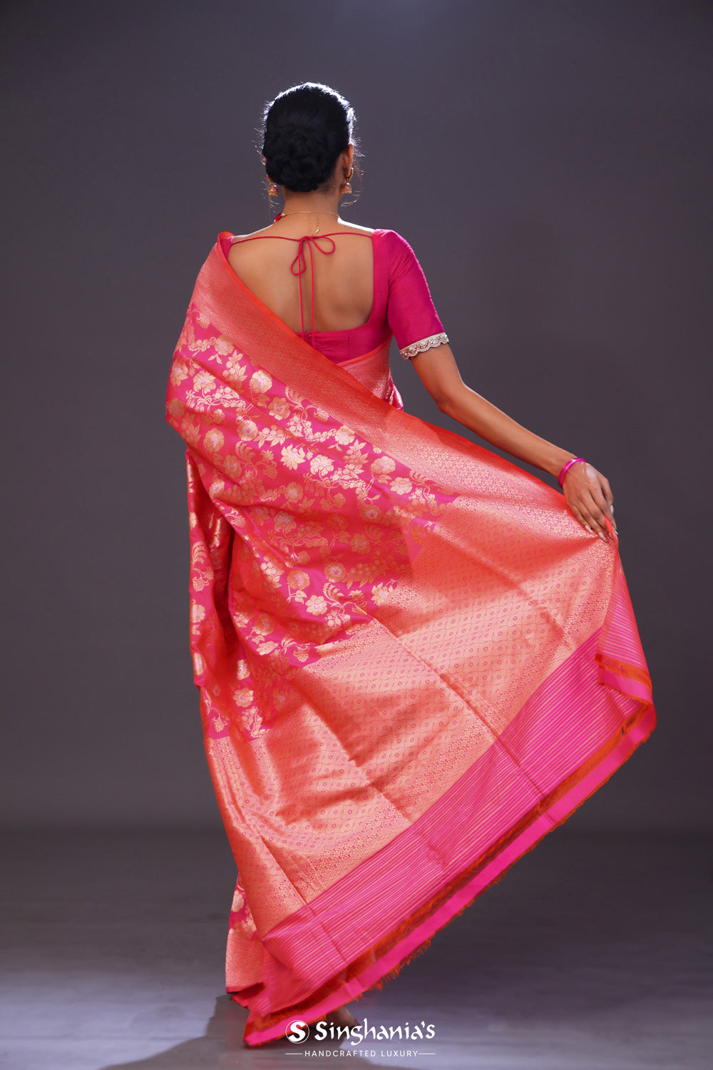 Cherry Pink Jaal Banarasi Silk Saree