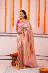 Valentine Pink Banarasi Tissue Saree With Colourful Zari Weaving