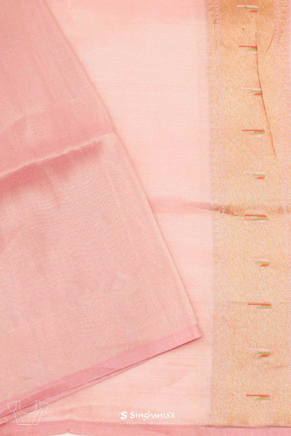 Valentine Pink Banarasi Tissue Saree With Colourful Zari Weaving