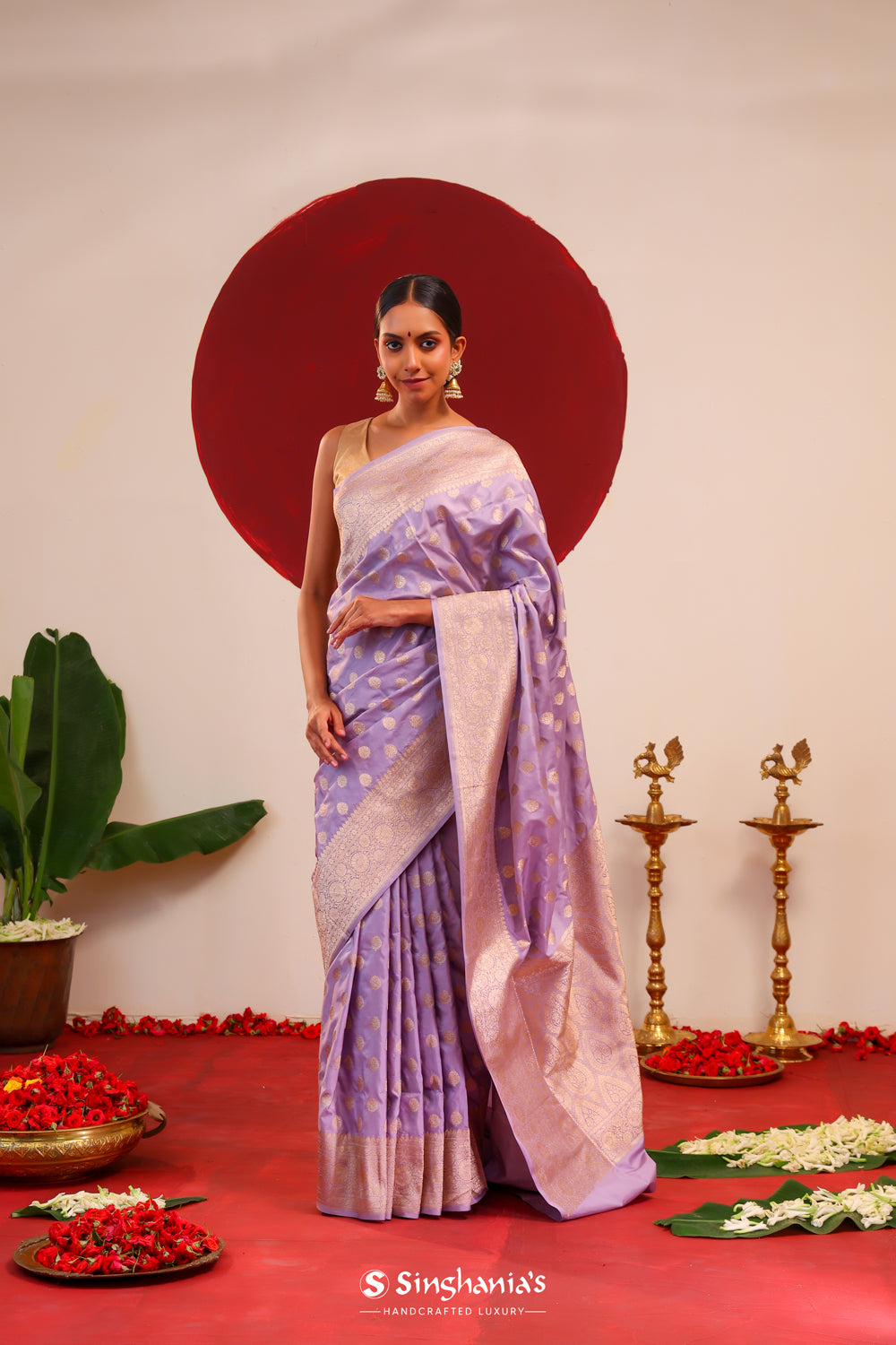 Heather Purple Banarasi Silk Saree With Floral Butti